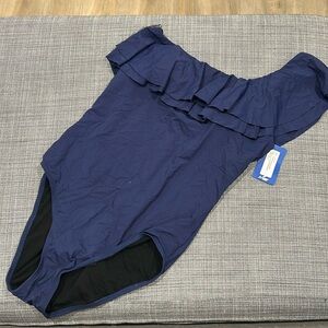 Navy Blue One Shoulder One Piece